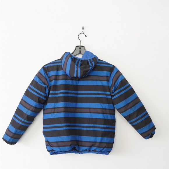 The Northface 550 Y Boys 14/16 Puffer Jacket Full Zip Hood Blue Reversible - Picture 3 of 11